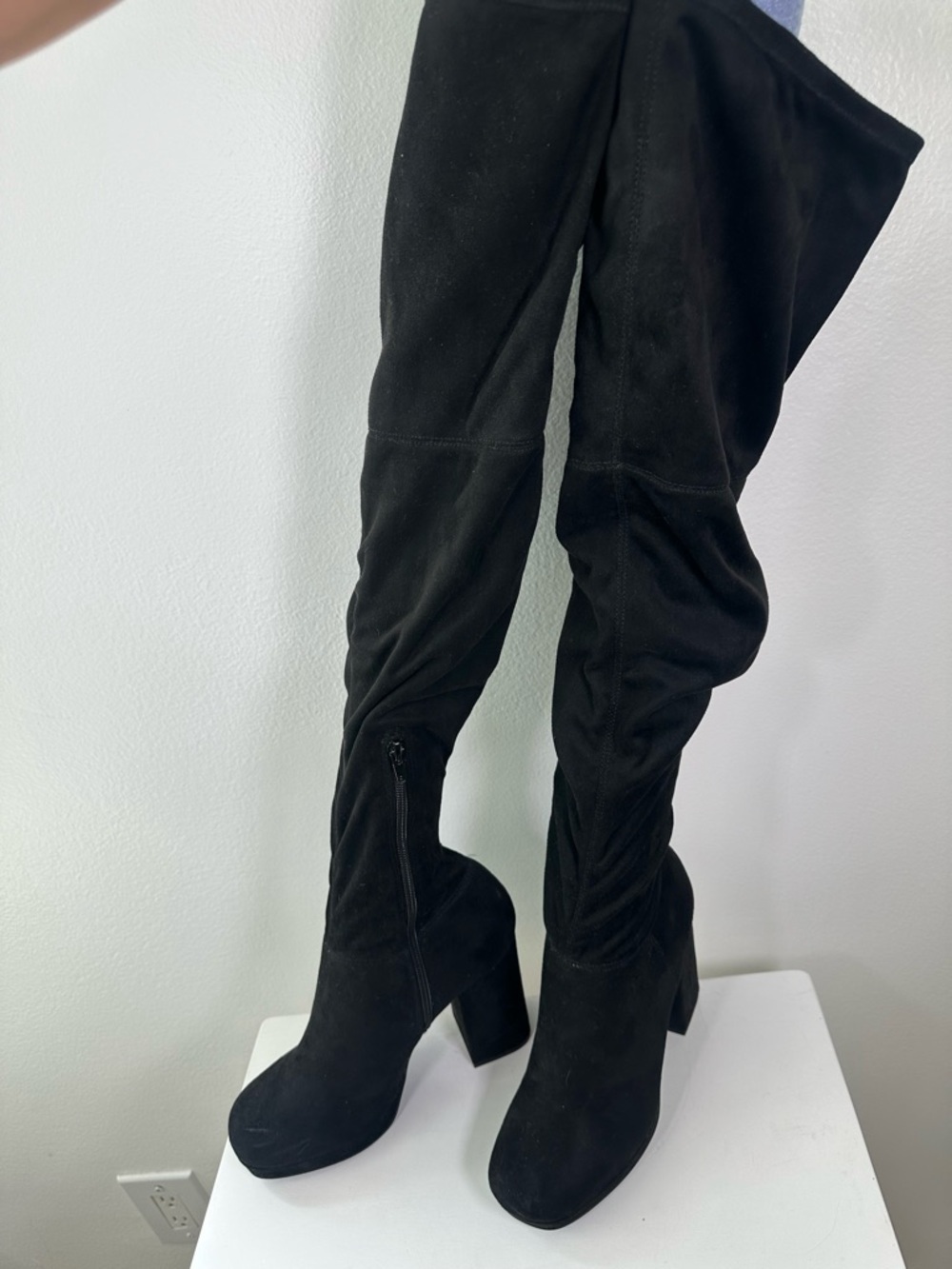 Mix No 6 Over Knee Boots Black Thigh High Block Heel Stretch Womens 7.5